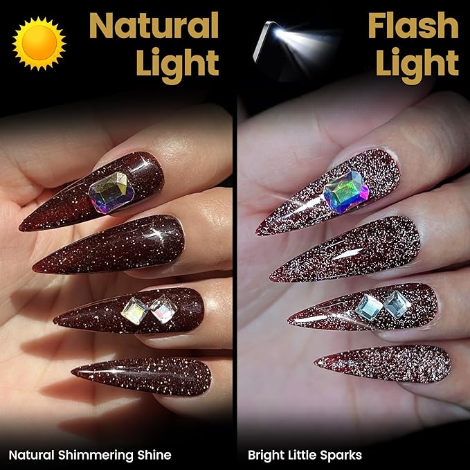 YTD Likomey Reflective Glitter Gel Nail Polish,15ml Brown Flash Diamond Shimmer Nails Gel,Chocolate Glitter Sparkly Shiny Salon Home Fall Winter Manicure UV Color Varnish,SZ014