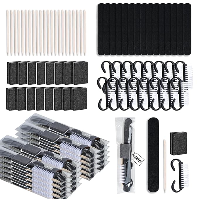 20 Sets Disposable Manicure Kit Basics 4 Piece Nail Kit for Travel,Handle Grip Brush,Mini Nail Buffer Nail File and Wood Stick for Gifts Salon Home Professional(20 Set-Black)