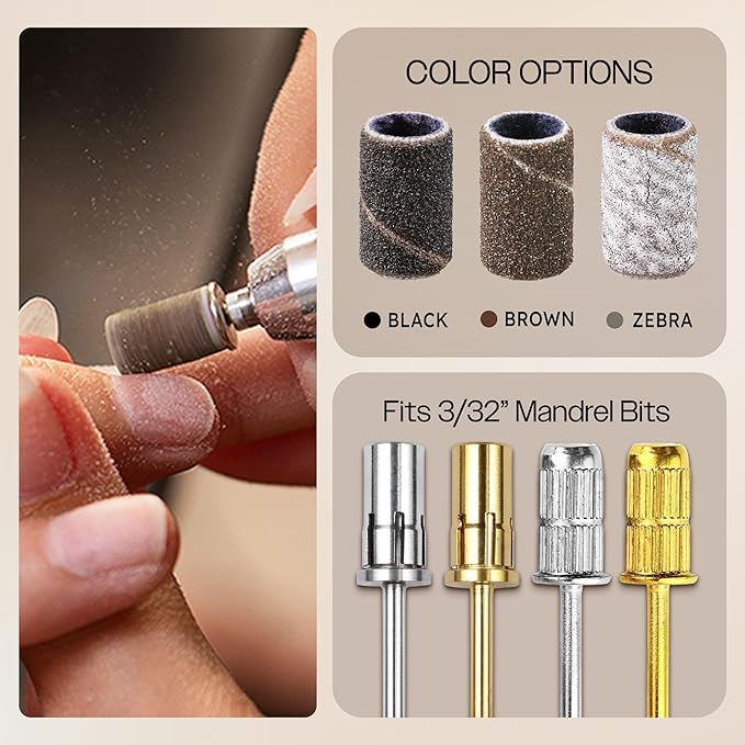 100 Pcs Large Nail Drill Bits Sanding Bands for Nail Drill – Nail File for Acrylic Nail Gel Manicures Pedicure PANA Nail Drill Bits (Sanding Bands Variation 01) (240 Grit, Large Brown)