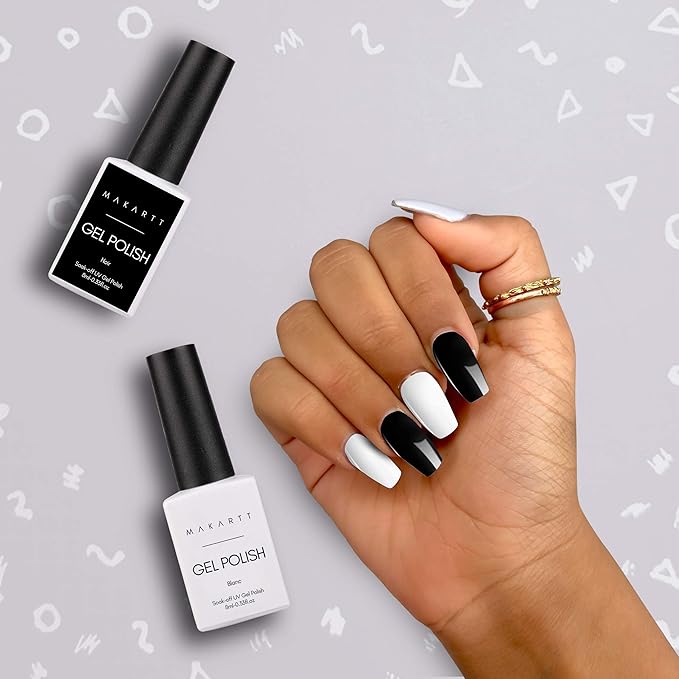 Makartt Black White Black White Nail Gel Bundle with Nail Dehydrator and Nail Primer Kit Noir & Blanc Set Soak Off LED Nail Gel Polish Nail Art Bonder for Nail Prepping, Superior Bo