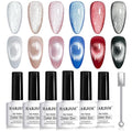 RARJSM Diamond Glitter Cat Eye Gel Polish Set 6 Pcs Sparkle Black Silver Red Blue Brown Nude Color Velvet Ice Jelly Glass Milky Way Cateye Gelpolish with Magnet Stick Curing Requires Home Manicure