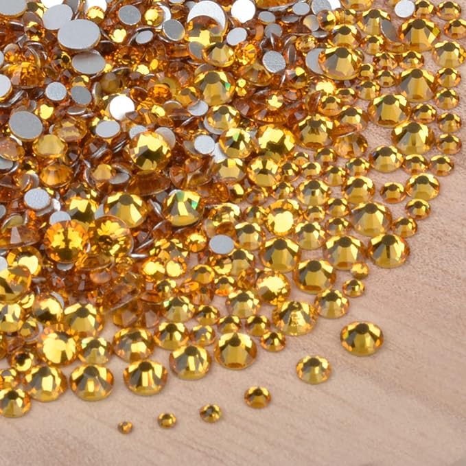 10000 Pieces Rhinestones 6 Sizes Round Crystal Glass Flat Back Rhinestones with 1Tweezers and 1Picking Pen for Nail Art Crafts Clothes Bags DIY (Topaz)