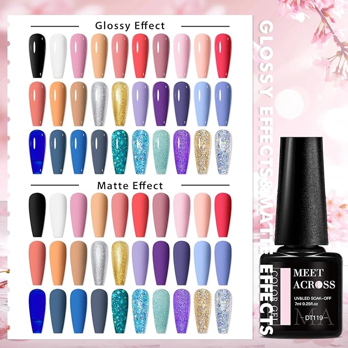 MEET ACROSS 30pcs Gel Nail Polish Set, 30 Colors Gel Polish All Seasons Nude Pink Blue Glitter Gold Silver Black White Nails Art Kit DIY Salon at Home