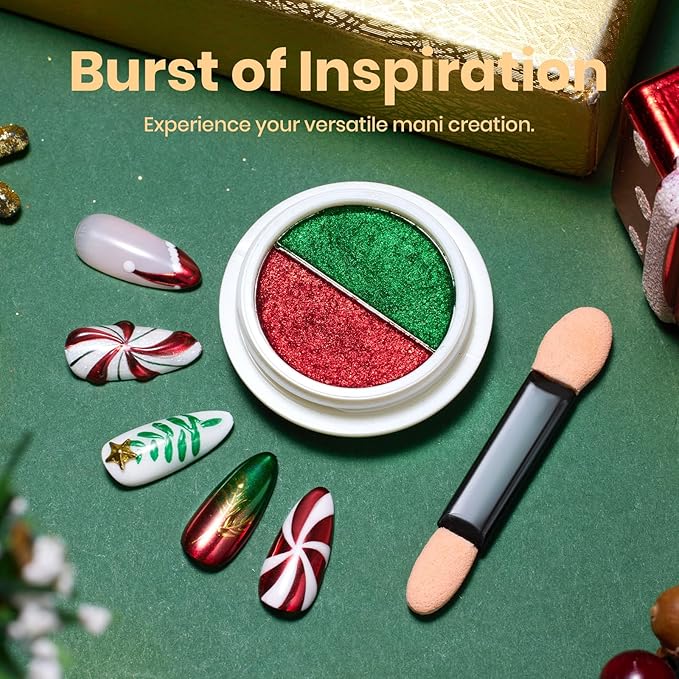 Beetles Chrome Nail Powder 2 Colors Mirror Effect Red Green Metallic Crome Powder for Nail Solid Pigment Nails Art Decoration Glitter Manicure Design Gift for Women