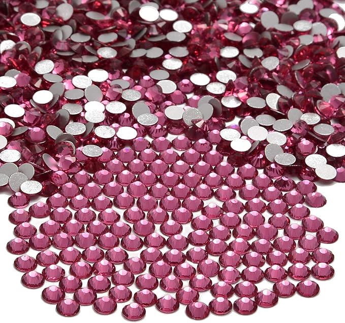 NCB 3000pcs Flatback Round Glass Nail Art Rhinestones Crystal for DIY Making Accessories Shoes, Clothes, Face Art, Bags, Manicure (Rose, SS6 3000pcs)