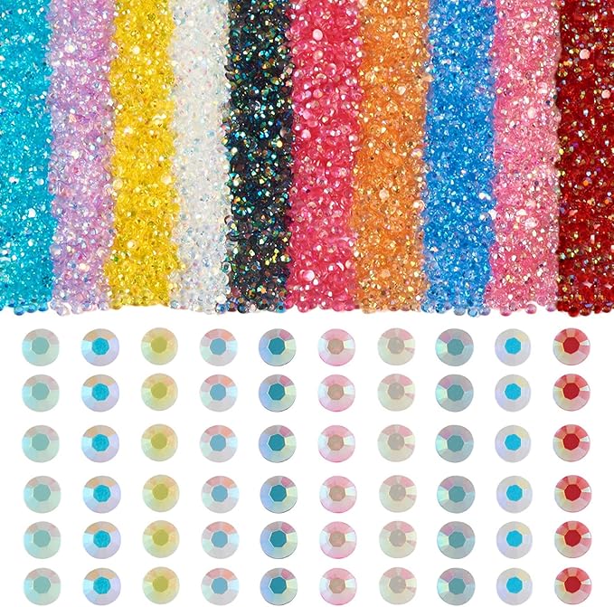 12 Colors Tiny Resin Nail Art Rhinestone Cabochons AB Colors Iridescent Nail Tooth Face Gems Flatback Colorful Nail Diamond for Nail Jewels Makeup Decoration