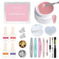 VARNAIL Nail Extension Kit Solid Building Gel, Non-sticky Nail Building Gel with Basic Gel and Tools, Lamp, Accessories, Poly Gel Kit for Beginners Nail Art DIY Home (Nude Gel)