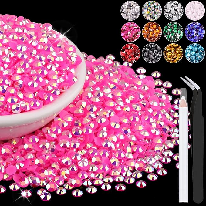 6000PCS 4mm Resin Jelly Rhinestones in Bulk (Hot Pink AB), Bedazzling Flatback Crystals Rhinestones for Crafting DIY Nail Decoration, Gems Diomand Charms for Tumbler Shoes Clothing Fabric