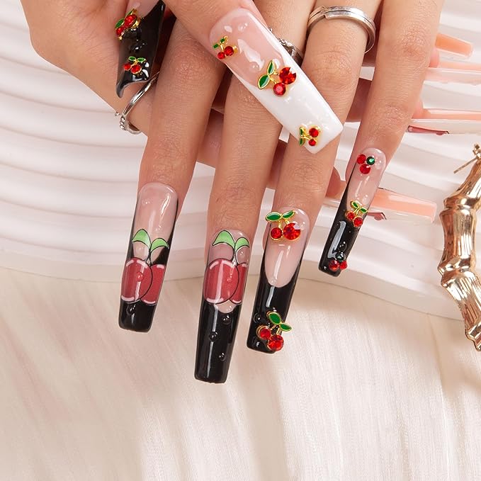 LOVFUL Press on Nails My Sweetie French Tip| Handmade with Full Covered Crystals| Reusable Fake Nails| Square Mid length 1.7in| H162-M
