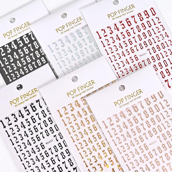 SILPECWEE 9 Sheets Number Nail Stickers Tips 3D Laser Nail Decals for Women Self Adhesive Nail Art Stickers Manicure Design Sticker Nails Decoration with 1Pc Tweezers