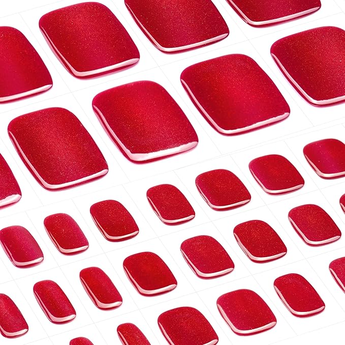 DANNI & TONI Semi Cured Gel Toenail Strips Burgundy (Garnet Gaze) Cat Eye Toe Nail Stickers Gel Pedi Wraps 37 Stickers
