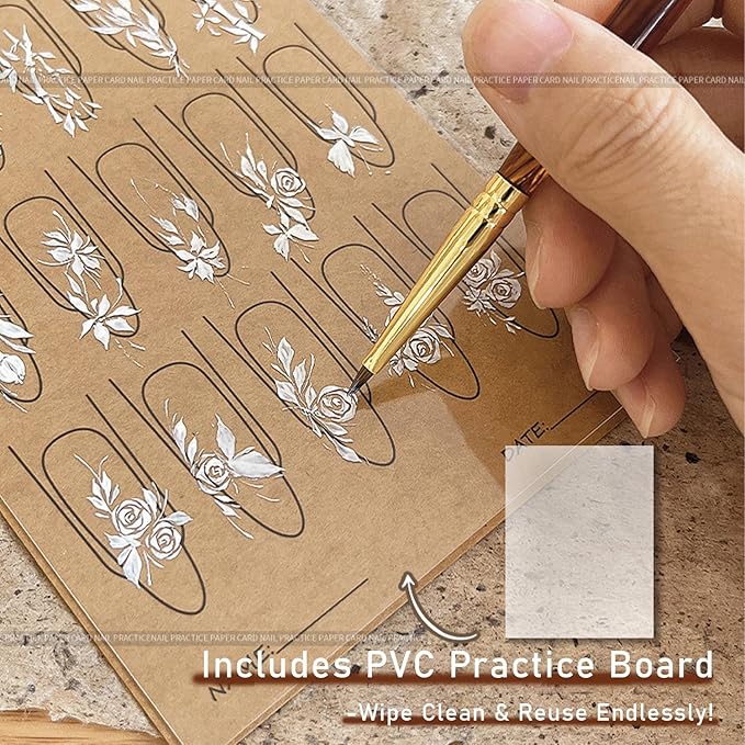 Nail Art Tools & Practice Kit - 6 Reusable Nail Design Training Cards with PVC Sheet, Beginner Nail Supplies for Gel Polish & Hand-Painting, Essential Art Supplies for Manicure Learning
