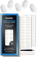 Real Gel Nail Strips (No UV Light Needed) - 44Pcs Salon Quality Nail Stickers - Long Lasting Polish Wraps for Women, Easy Apply & Remove (White)