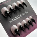 Halloween Press on Nails Luxury Short Stiletto Handmade Cat Claw Unique Reusable ABS Material Black Fake Nails Eagle Claw False Nails Gradient Glossy Glue on Nail Curved Thick Acrylic Nail(M)