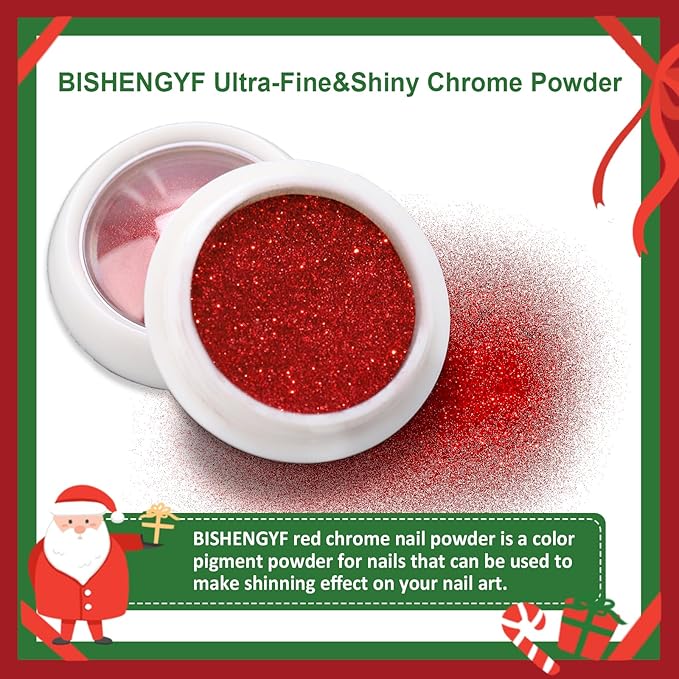 Red Green Chrome Nail Powder - Christmas Nail Chrome Powder Holographic Mirror Metalic Effect Chrome Powder For Nails for Christmas Home DIY Nail Art