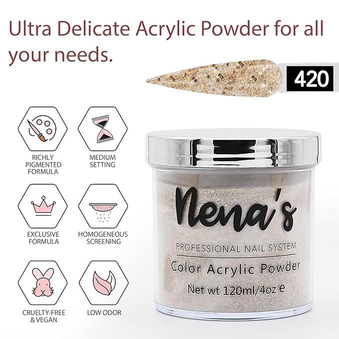 Nena's Superior Sculpting Powder Professional Acrylic Nail System wide color palette 4.0 oz (420)