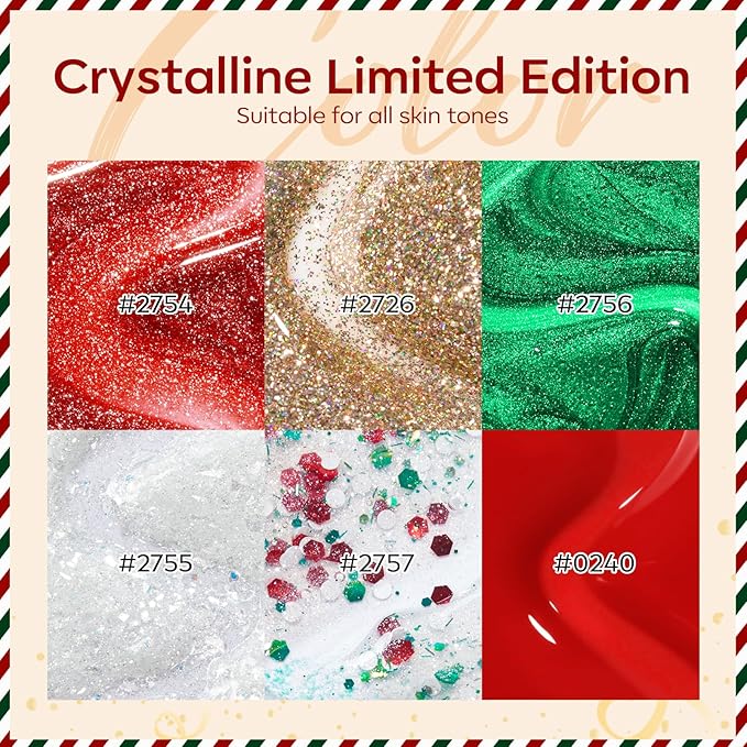 modelones Christmas Gel Nail Polish Set, 6 Colors Cat Eye Red Green Glitter Gold Silver Winter Gel Polish Kit with Magnet Nail Stickers Soak Off Led Nail Art Manicure Salon DIY New Year Holiday Gifts
