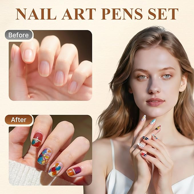 SUTROMA 12 Colors Nail Art Pens Kit, Waterproof and Quick Dry Nail Art Markers, Nail Polish Pens, DIY Art Nail Decorations