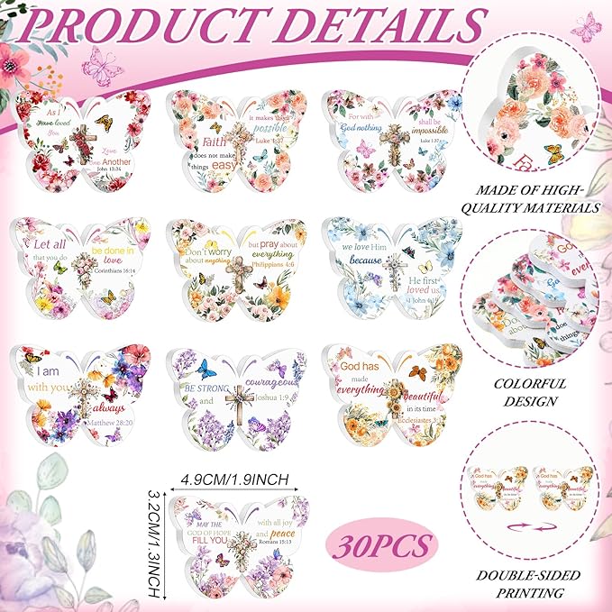 30 Pcs Christian Gifts Bulk for Women Religious Scripture Mini Butterfly Nail Files Emery Board Double-Sided Nails Boards Bible Verse Group Church Religious Party Favors for Employee Coworker Supplies