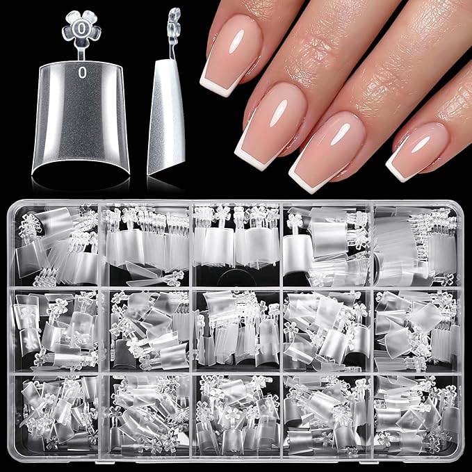 LoveOurHome 360pc French Coffin Nail Tips Clear Fake Nails Medium Coffin Gel Nail Tips Half Cover Acrylic Nails Clear Medium False Nail 15 Sizes Fingernail for Gel Nail Extension
