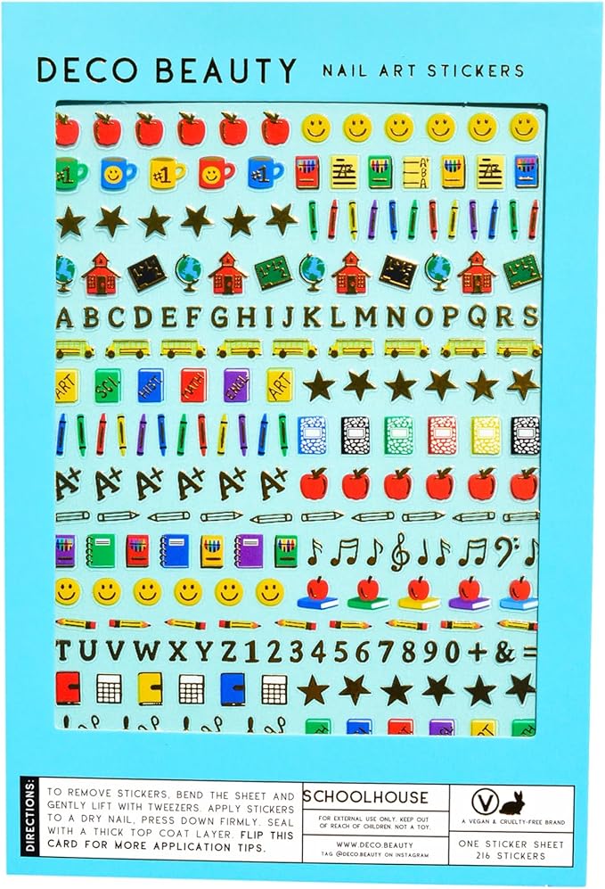 Deco Beauty Schoolhouse -Super Thin & Easy-to-Apply Nail Art with The Cutest Designs-Durable & Long-Lasting Nail Art Stickers and Decals for Women, for DIY at-Home Manicures & Salon-Quality Nails
