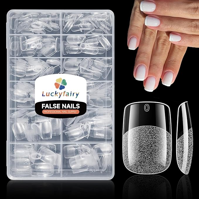 Square Nail Tips: 240Pcs Short Squoval Soft Gel Tips, Pre-Etched Full Cover Gelly Fake Nails, No Filing Needed, Thin Cuticle & Thick Tip Clear Extension System for DIY Home Salon 12 Sizes