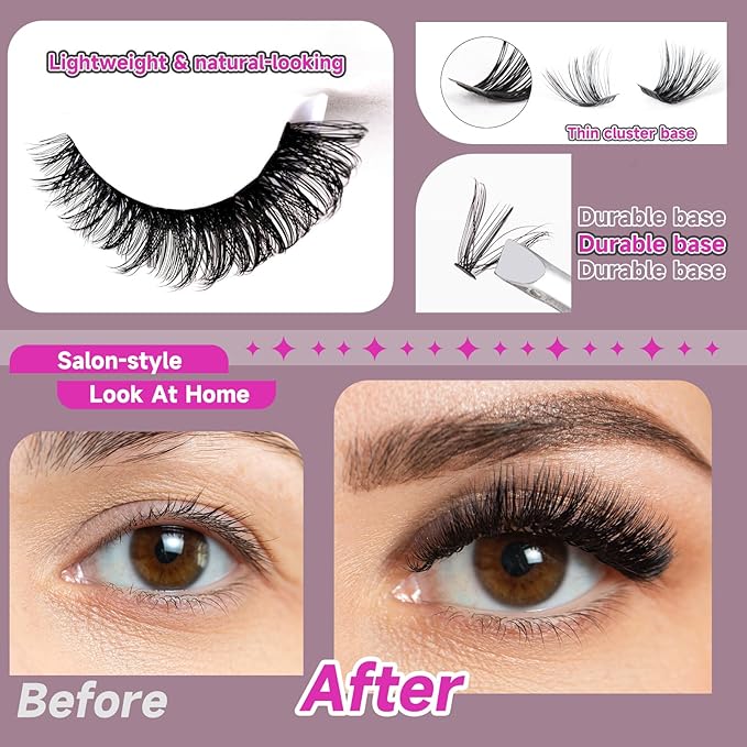 Ocean Pearl Lash Clusters 10-20mm Thick 300D Volume Eyelashes Clusters Lashes 300PCS Lash Extension Kit Eyelash Extension Kit Individual Lashes DIY Lash with Lash Bond+Seal+Remover+Tweezer-300D