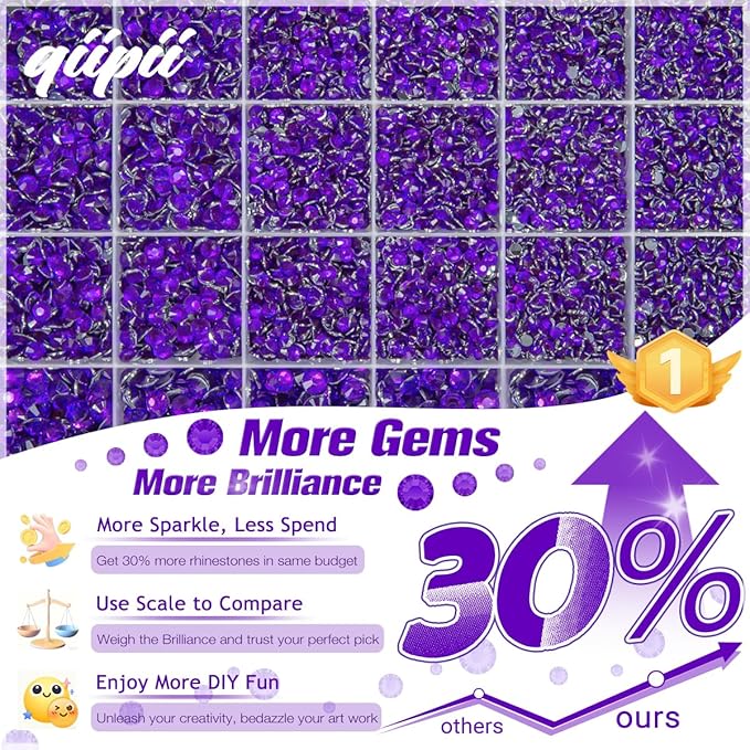 Mystique Purple Crystal Resin Rhinestones w B7000 Glue for Bedazzling Crafting 2mm-6mm Flatback Stones Diamonds Gems Bedazzler Kit for Nails Face Eyes Makeup Tumblers Bottles DIY Crafts Shoes