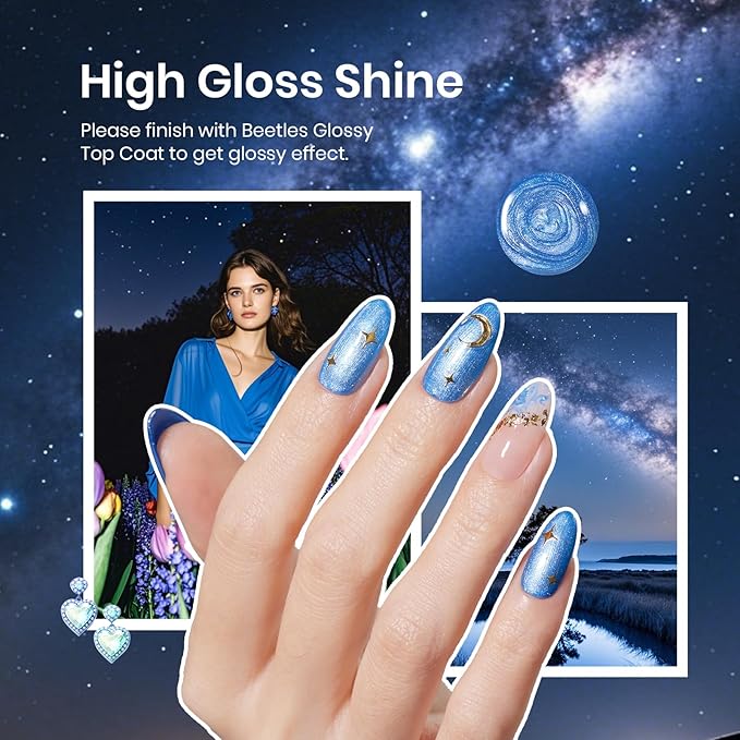 Beetles Pearl Gel Nail Polish - 15ml Blue Nail Polish Drawing Swirl Shell Thread Effect Dark Blue Gel Polish Soak Off UV & LED Cured Long-Lasting Manicure St Patrick Day Gift for women