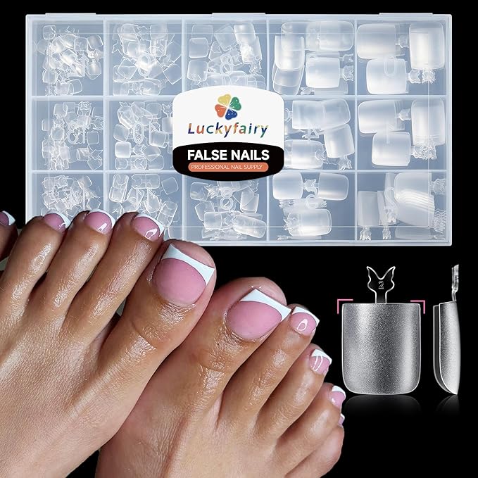 Square Toe Nail Tips, 504Pcs 15 Sizes Full Cover Press On Toenails for Women, Long Wider Pre-etched Double Matte Fake Toenails for Big Toe Nail Extensions Home DIY Salon Soak Off