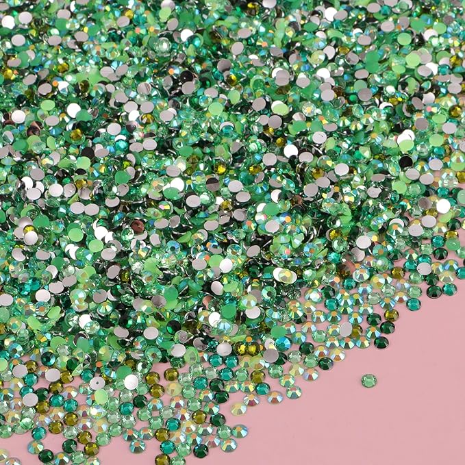 4500Pcs Flatback Rhinestones for Crafts, 3mm Green Crystals Rhinestone, Resin Flatback Glitter Gems Nail Diamonds Rhinestones for Clothes Accessories DIY