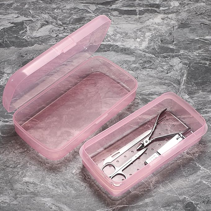 JUXYES Plastic Sterilizing Tray for Nail Art Accessories Tools, Portable Nail Art Tool Sterilizer Tray with Strainer, Fully Transparent Storage Box Organizer for Tweezer, Manicure Tools