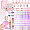 Kids Nails and Nail Polish for Girls, 144 Mini Press On for Kids, 12 Non-Toxic Nail Polish, Dryer, Gems Stickers, Cute Nail Stuff Gift for Girls Age 8-12