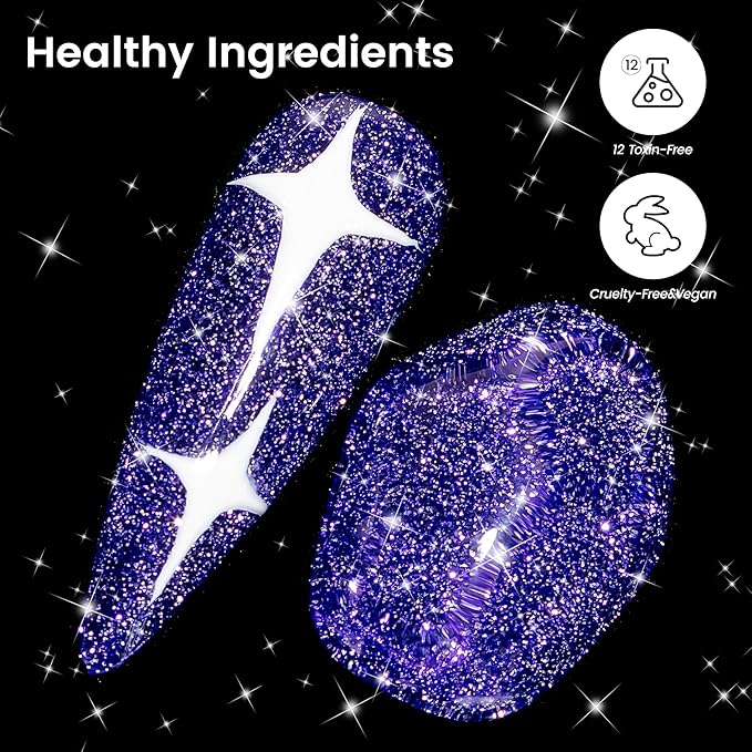 YTD Likomey Reflective Glitter Gel Nail Polish,15ml Lavender Purple Flash Diamond Shimmer Gel,Sparkly Shiny Salon Home Manicure Fall Winter UV Varnish,SZ015