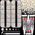 Flatback Pearls for Crafting with 3Pcs 10ml B7000 Jewelry Glue, 2 Boxes of Half Round Beige AB Pearls, Bedazzling Beads for DIY Crafts Clothing Tumblers Shoes Embellishment Nail Art