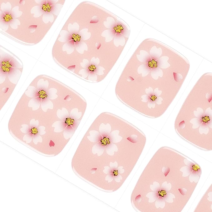 DANNI & TONI Semi Cured Gel Toenail Strips (Flowers) Nude Gel Toenail Stickers Petals Glazed Pedi 37 Stickers