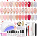 Born Pretty 28Pcs Jelly Gel Nail Polish Kit With U V Light 48W Nail Lamp 12 Colors Jelly Pink Nude Neutral Gel Polish Set with Base/Top Coat Manicure All-In-One Nail Gel Kit Ideal Gifts