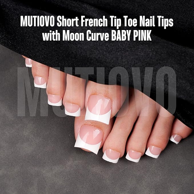 Short Toe Nail Tips White French Tip BABY PINK Press on with Moon Curve,Soft Gel False Nail Kit,Thick Sharp Square Toenail Extension,Need Builder Gel Top Coat,No Glue Included x15 Sizes 240 pcs