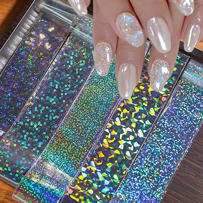 10Rolls Aurora Nail Foil for Nail Art Laser Nail Transfer Foil Stickers 3D Holographic Nail Art Foils Clear Glass Fragment Starry Sky Paper Nail Stickers Holographic Mermaid Nail Decals Foil for Women