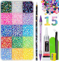 Resin Jelly Rhinestones for Bedazzling, EARLMONI Multi Colord Bedazzler Kit with 15ml B7000 Glue Rhinestone Pen Tool for Clothes Nail Art (15 Colors, 5MM)