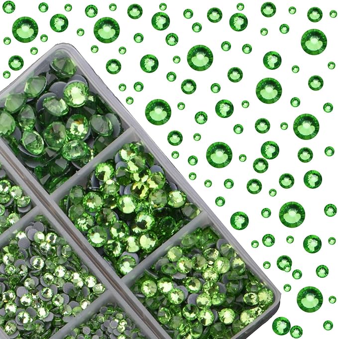 4000pcs Mixed Size Hot Fix Round Crystals Gems Glass Stones Hotfix Flat Back Rhinestones (Peridot)