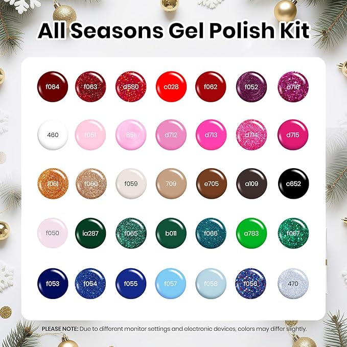 Beetles Gel Nail Polish Set – Spectrum Red Green Glitter Gel Polish, 36 Colors Soak Off UV LED Long Lasting Nail Gel Kit for Manicure Gifts for Women