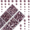 10000Pcs 2-Boxes Mixed Size Hot Fix Round Crystals Gems Glass Stones Hotfix Flat Back Rhinestones with Tweezers and Picking Pencil (Light Amethyst)