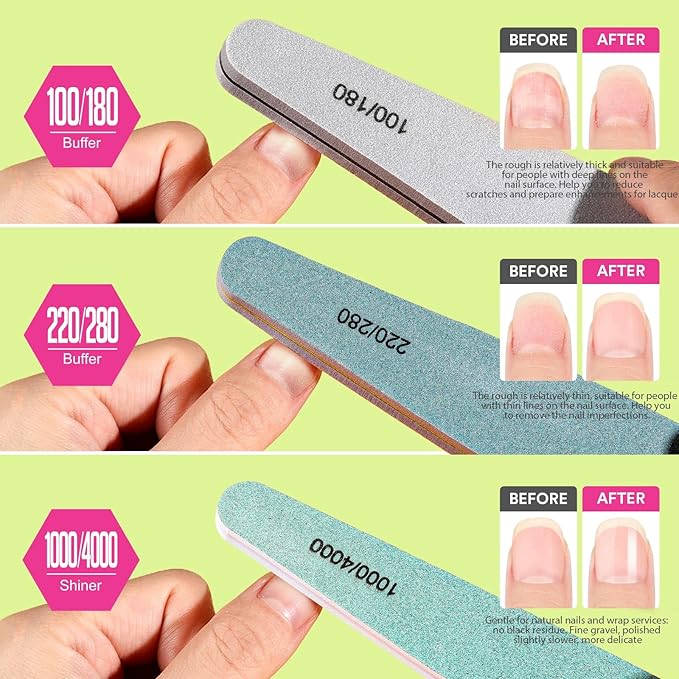 Teenitor 12pcs Nail Files and Buffers, Nail File Nail Buffer Block for Women, Emery Boards for Nails Nail Buffer and Shine Kit, Fingernail Files 100/180 Grit Nail Files for Natural Nails