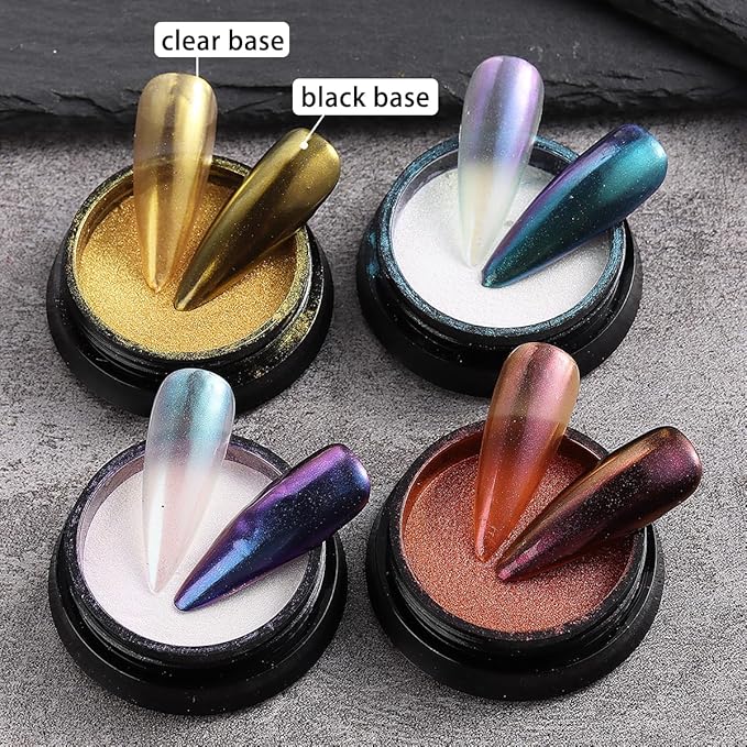 Chameleon Chrome Nail Powder, 10 boxes Pink Purple Aurora Chrome Powder, Gold Silver Holographic Nail Powder, Metallic Mirror Pigment for Nails, Rubbing Dust Manicure Glitter Set