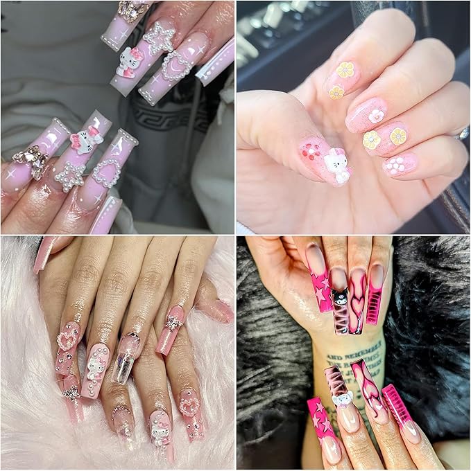 140 Pcs Nail Charms,7 Styles 3D Slime Charms Nail Decorations Flatback Resin Charm for DIY Nail Art Decorations Supplies,Hair Clips,Jewelry Making and Phone Cases Etc