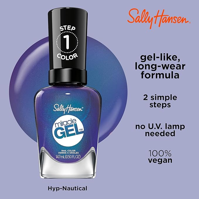 Sally Hansen Miracle Gel Salon Quality Nail Polish | Gel-Like Formula, Two-Step System, No UV Light Needed, Long Lasting | Opaque, Glossy | 573 Hyp-Nautical | Deep Indigo Nail Polish