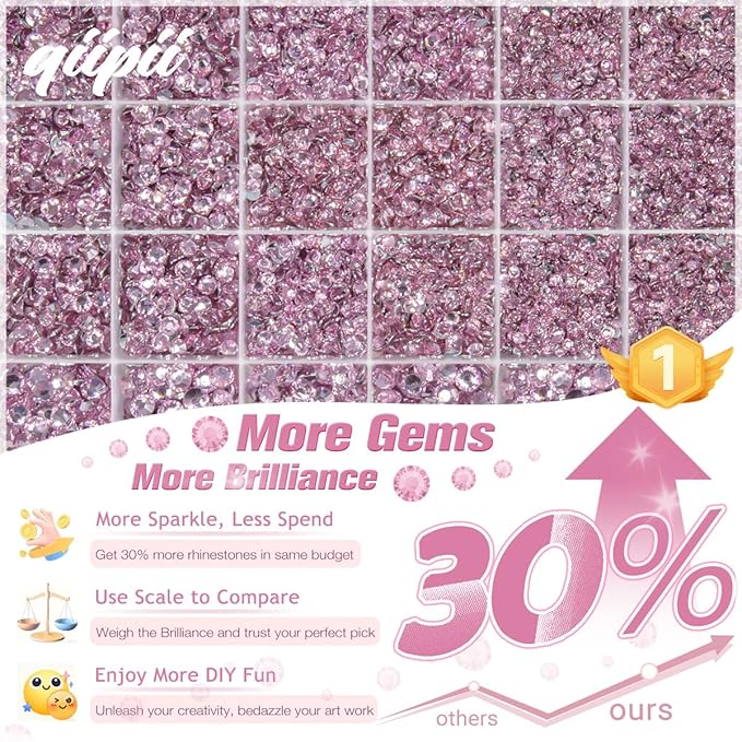Light Pink Crystal Resin Rhinestones w B7000 Glue for Bedazzling Crafting 2mm-6mm Flatback Stones Diamonds Crystals Gems Bedazzler Kit Charms for Nails Face Eye Makeup Tumblers Bottles Crafts