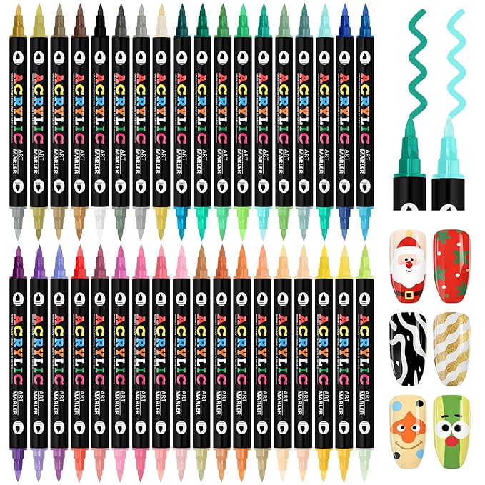 Kalolary 72 Color Nail Art Markers Set, 3D Nail Art Pens Point Nail Graffiti Dotting Pen Quick-Drying Waterproof Double Headed Acrylic Paint Pens Set for DIY Nails Art Design