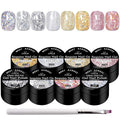 MEET ACROSS 9Pcs Glitter Gel Nail Polish Sliver Broken Gold Pink Flash Gel Polish Kit with Nail Brush, Soak Off UV LED Nail Art Salon & DIY Manicure at Home 8 Colors